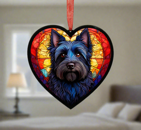 Cairn Terrier Black Stained Glass Effect Heart Suncatcher